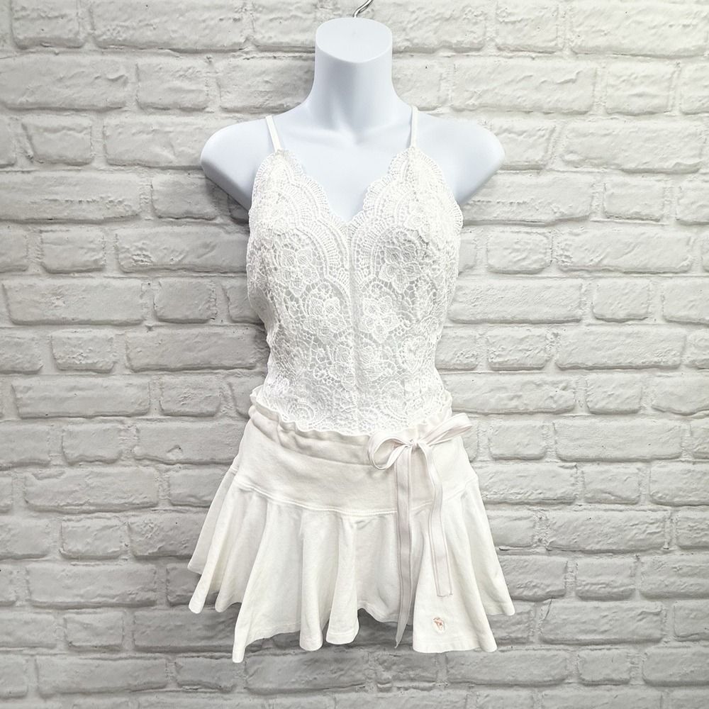 VTG 90s Abercrombie & Fitch Micro Mini Skirt White Ruffled Logo Sporty RARE Y2K